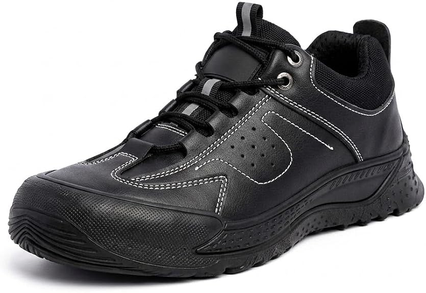 Composite Toe Safety Shoes for Men Low Ankle Work Boots, SBP Standard, Microfibre Leather, Oil & Slip Resistant, Reflective Pull Tab, Lightweight Industrial Footwear, Black